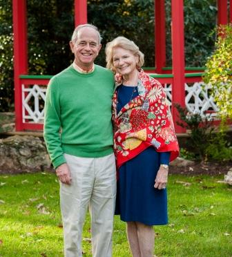 DR. MALCOLM BROWN WITH HIS WIFE, PATRICIA BROWN, IN THEIR GARDEN